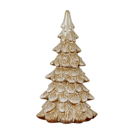 Hill Interiors Ceramic Tree with Root Base Medium in glossy brown, a tiered sculptural Christmas tree decoration on a plain white background.