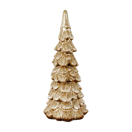 Hill Interiors Ceramic Tree with Root Base Medium in brown, a tiered sculptural Christmas tree with glazed layered branches, shown on a white background.
