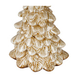 Close-up of the Hill Interiors Ceramic Tree with Root Base Medium in brown, showing tiered layered foliage with a glossy earthy finish on a white background.