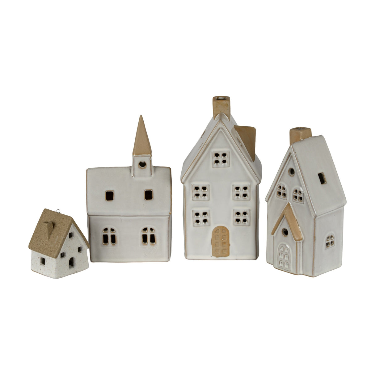 Ceramic Large Town Cottage With LED Lights – White