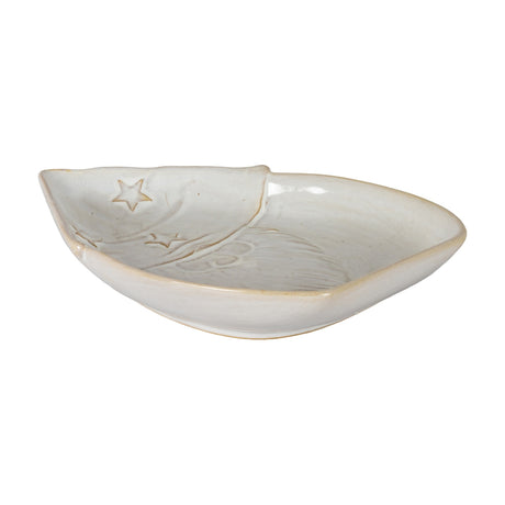 Hill Interiors Ceramic Santa Dish in white, a shallow oval serving piece with moulded star and Santa detailing under a glazed finish, on a white background.