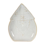 Hill Interiors Ceramic Santa Dish in white glaze, shallow moulded tray shaped as a bearded Santa with a star-detailed pointed hat, on a plain background.