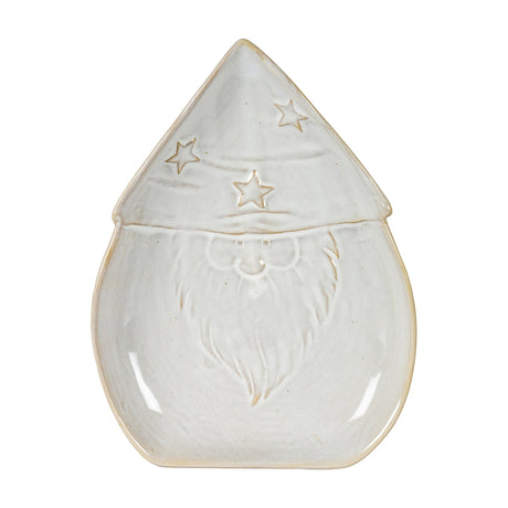 Hill Interiors Ceramic Santa Dish in white glaze, shallow moulded tray shaped as a bearded Santa with a star-detailed pointed hat, on a plain background.