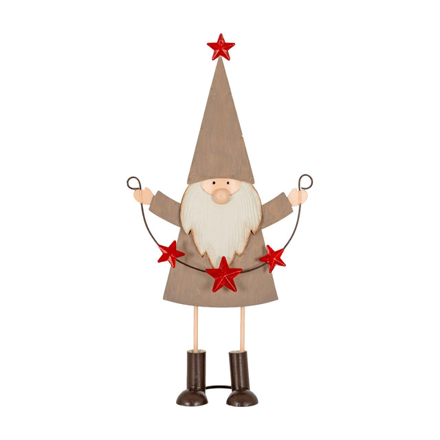 Hill Interiors Cheeky Metal Elf figure in brown with pointed star-topped hat, white beard and trailing red star garland on a white background.