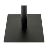 Close-up of the Hill Interiors Stanwyke dining table's square matte black metal base and central cylindrical column on a plain white background.