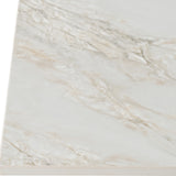 Close-up of the Hill Interiors Stanwyke square dining table corner, showing its beige stone-effect top with soft grey veining on a white background.