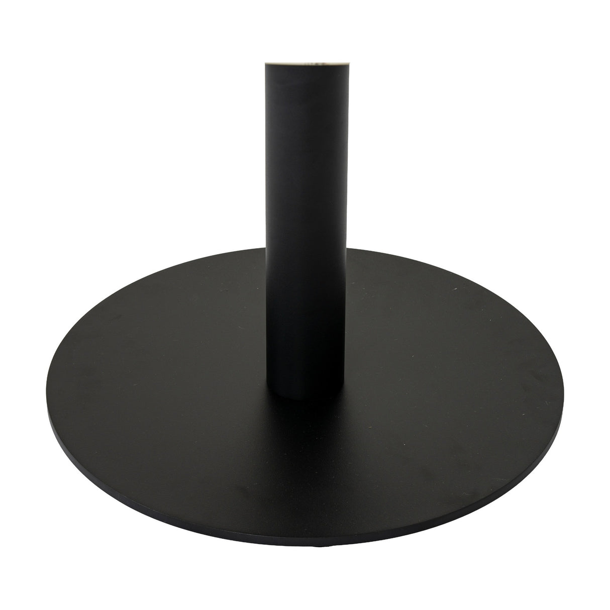 Hill Interiors Stanwyke round coffee table base with black metal cylindrical column and flat circular disc foot on a plain white background.