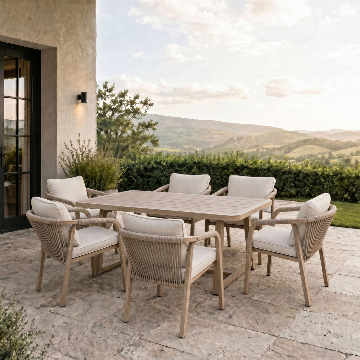 Outdoor 6 Seater Metal Dining Set – Brown