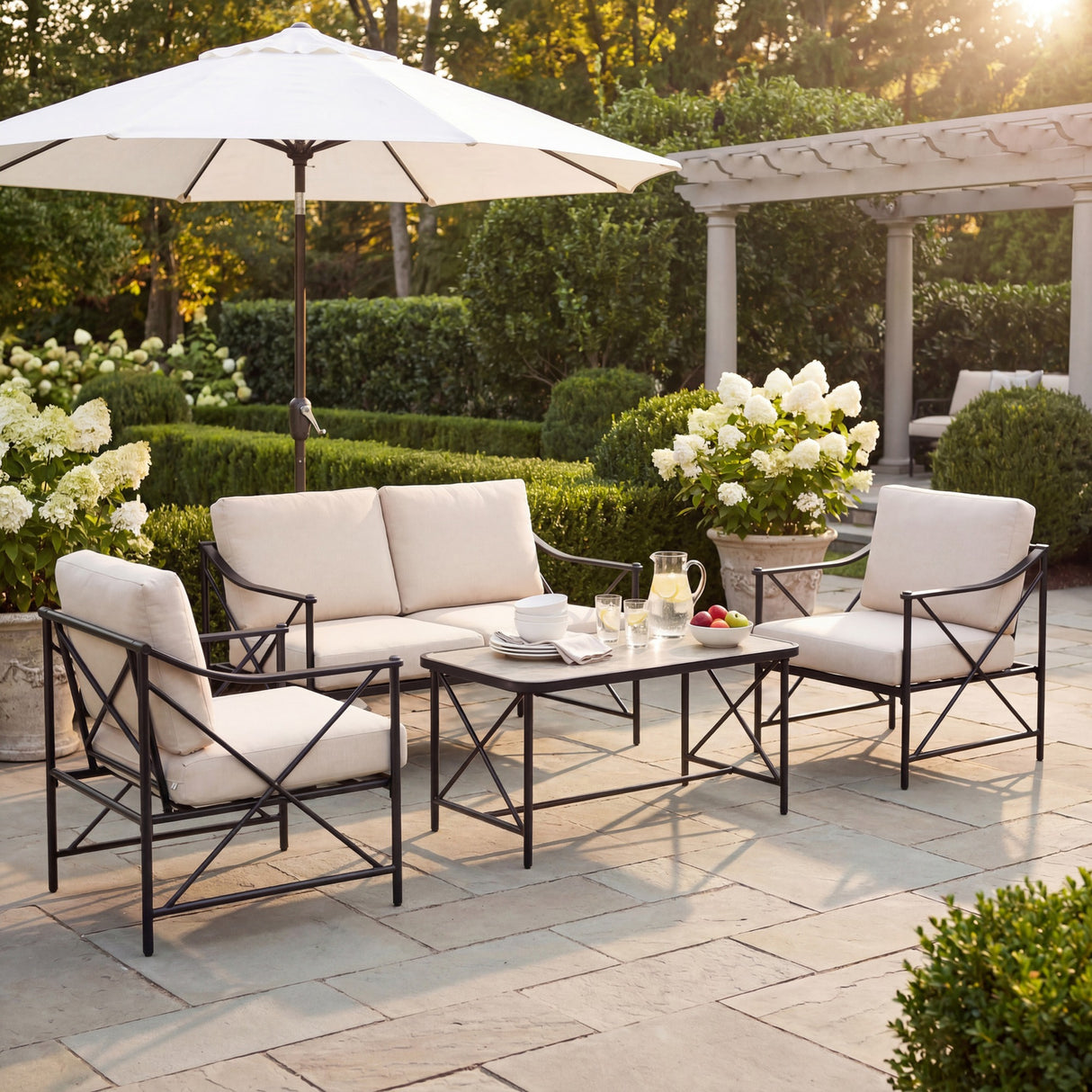 Metal Four-Seater Garden Lounge Set – Black