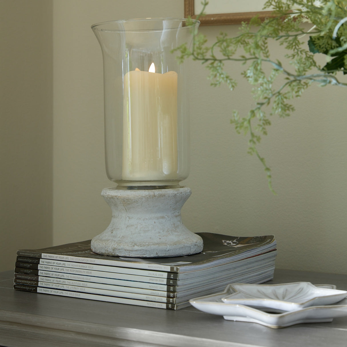 Stone-Based Hurricane Lantern – Beige