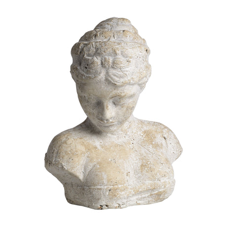 Hill Interiors Woman's Head Sculpture in cream stone, a small bust with styled hair and calm expression, shown against a plain white background.