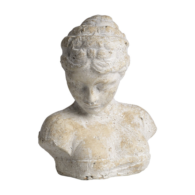 Hill Interiors Woman's Head Sculpture in cream stone, a small bust with styled hair and calm expression, shown against a plain white background.