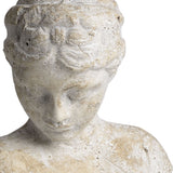 Close-up of Hill Interiors Woman's Head Sculpture in cream stone, showing the textured matte face, downturned gaze and sculpted hair detail.