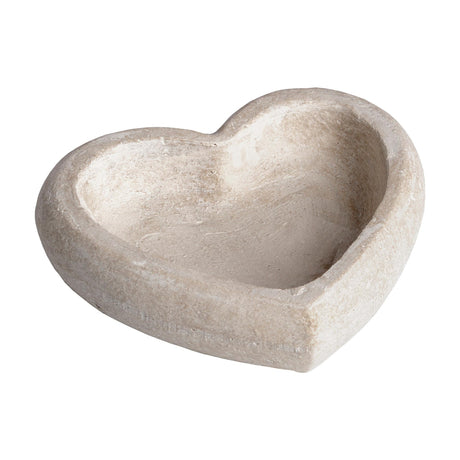 Hill Interiors Deep Stone Heart Dish in beige with a smooth matte finish and shallow well, shown on a plain white background.
