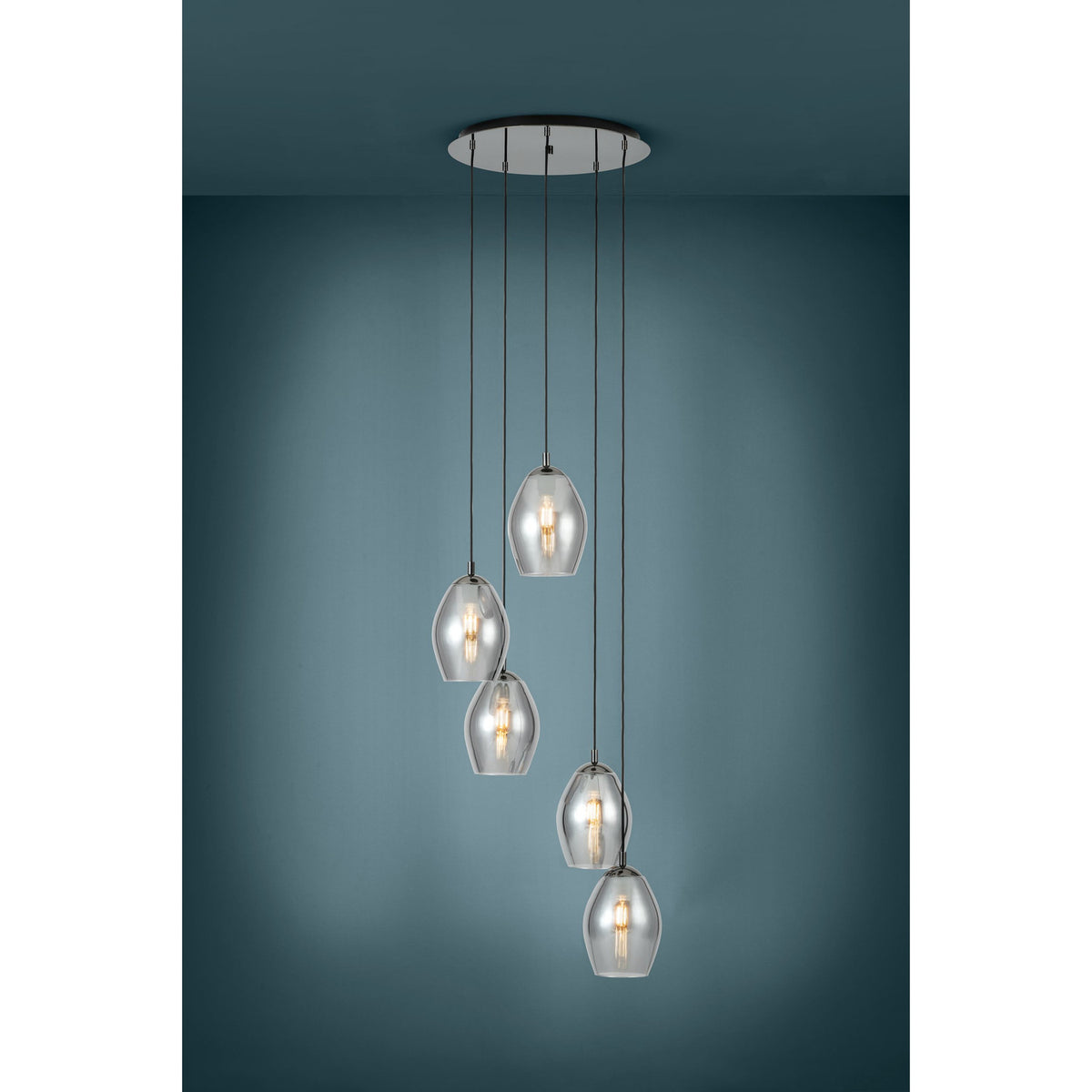 Horbanne Smoked Glass 5 Light Pendant - Black Nickel