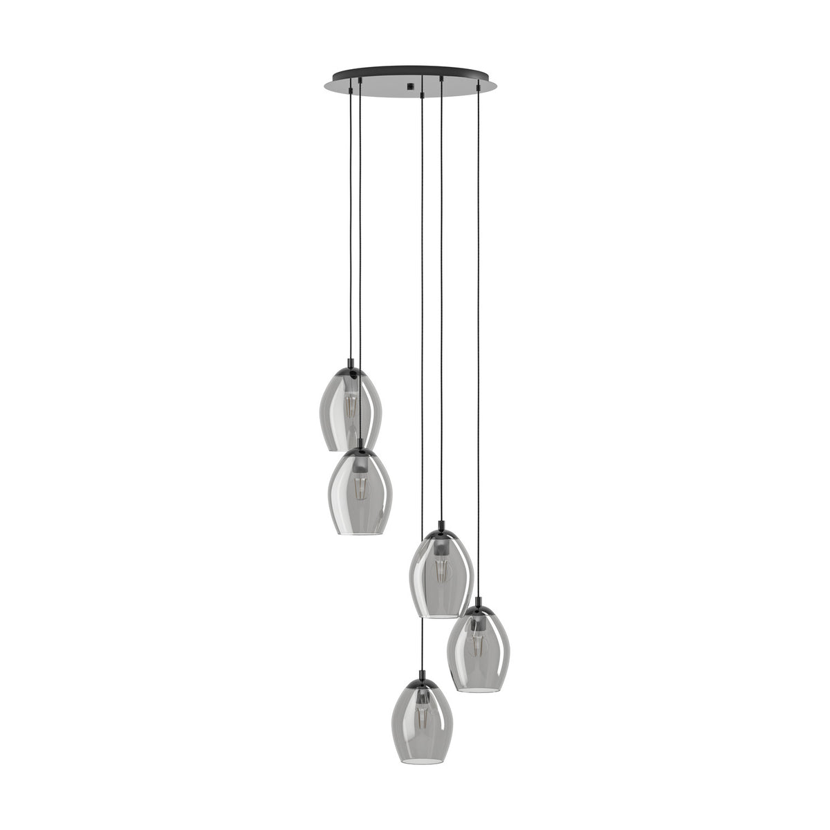 Horbanne Smoked Glass 5 Light Pendant - Black Nickel