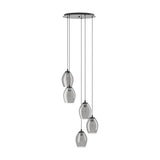 Horbanne Smoked Glass 5 Light Pendant - Black Nickel