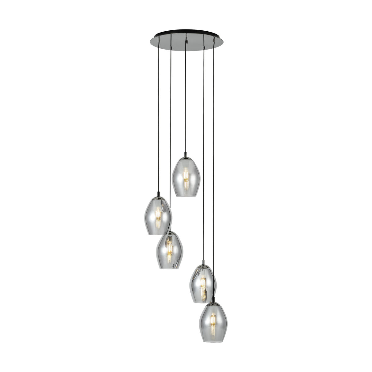 Horbanne Smoked Glass 5 Light Pendant - Black Nickel