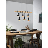 Hosmane 6 Light Linear Pendant Light - Black & Wood
