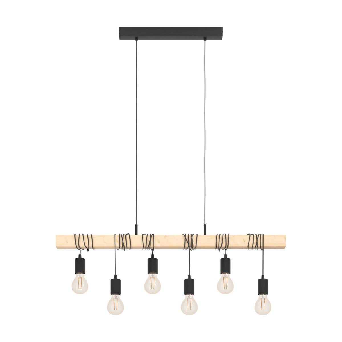 Hosmane 6 Light Linear Pendant Light - Black & Wood