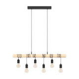 Hosmane 6 Light Linear Pendant Light - Black & Wood