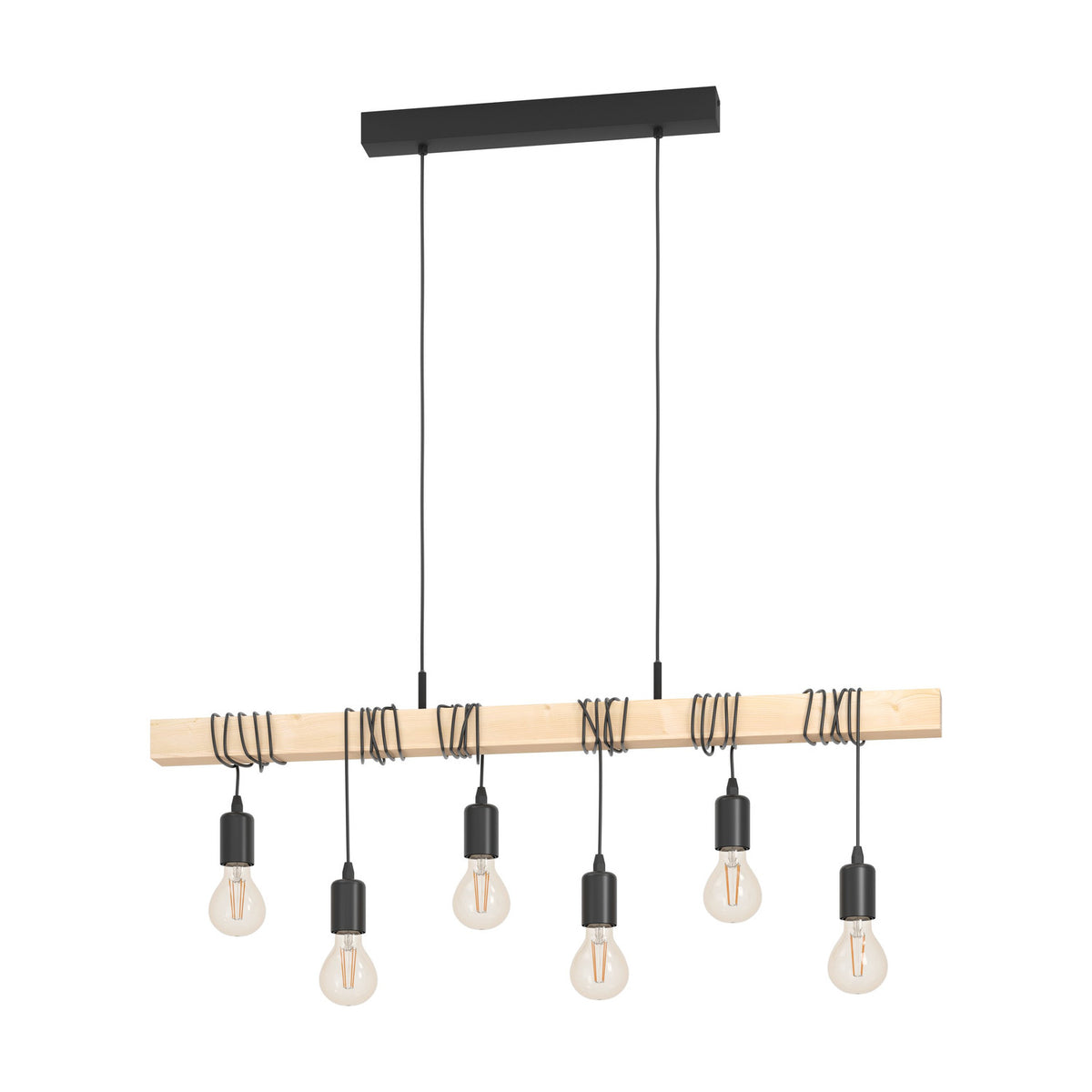 Hosmane 6 Light Linear Pendant Light - Black & Wood