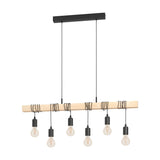 Hosmane 6 Light Linear Pendant Light - Black & Wood