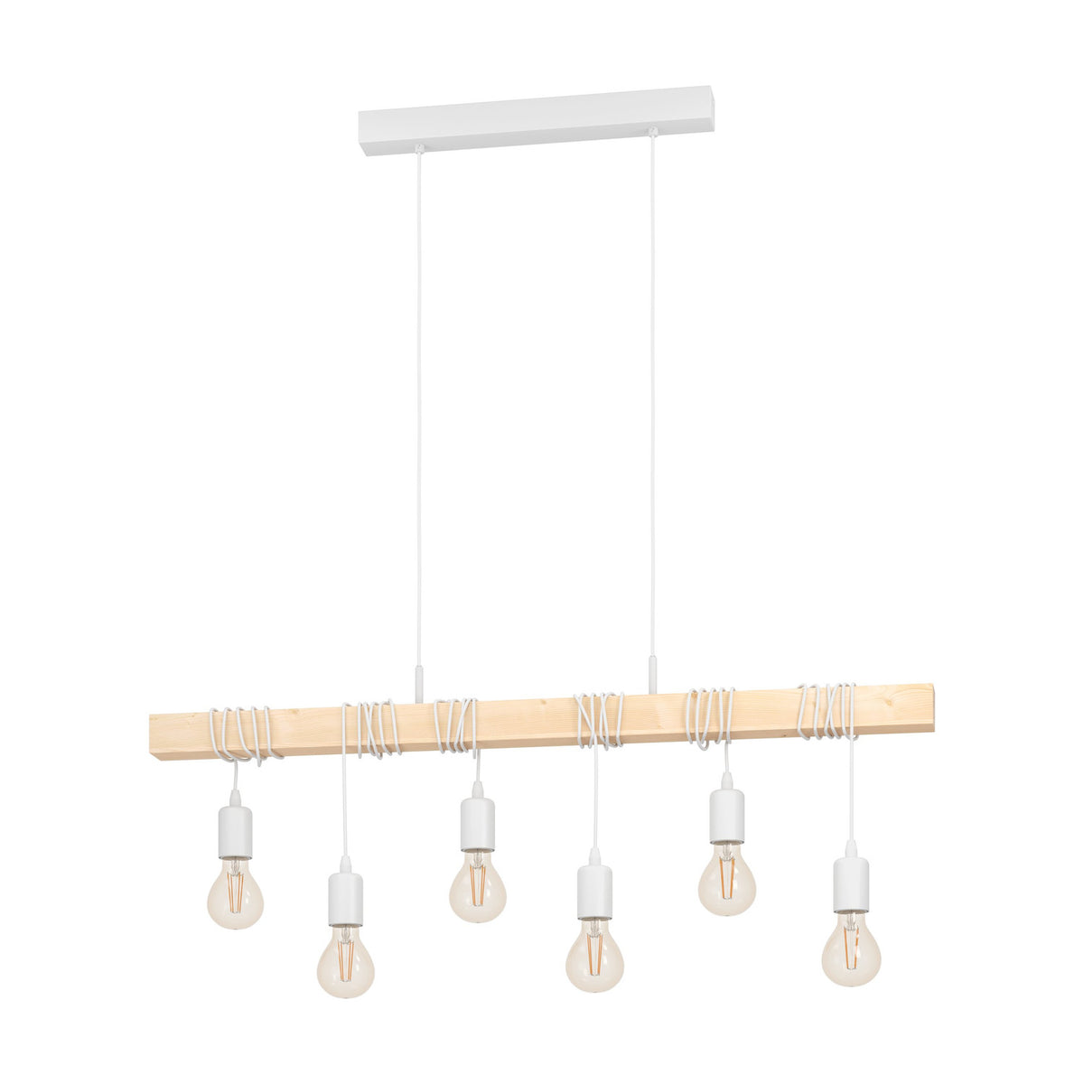 Hosmane Wooden 6 Light Linear Pendant Light - White & Wood