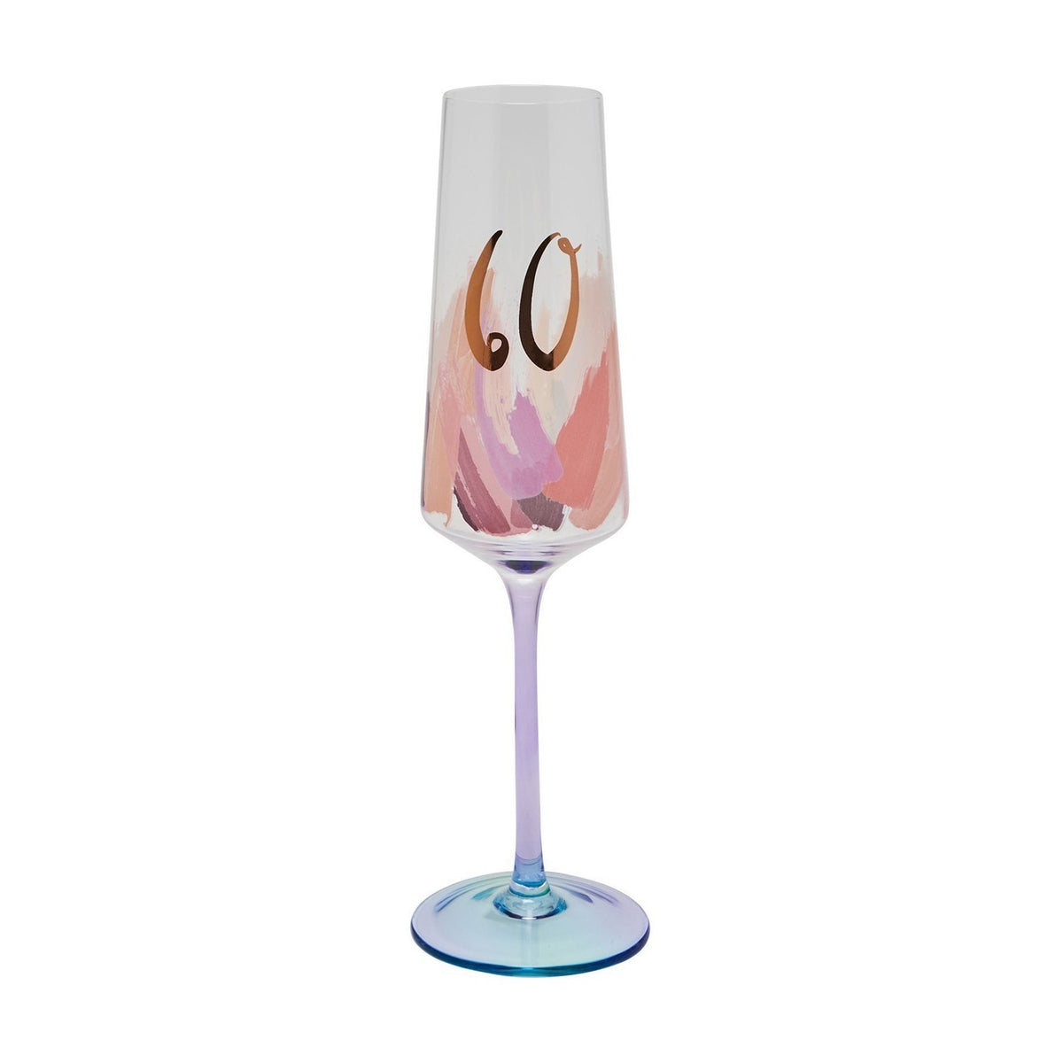 Luxe Brushstroke 60 Birthday Glass Champagne Flute - Pink