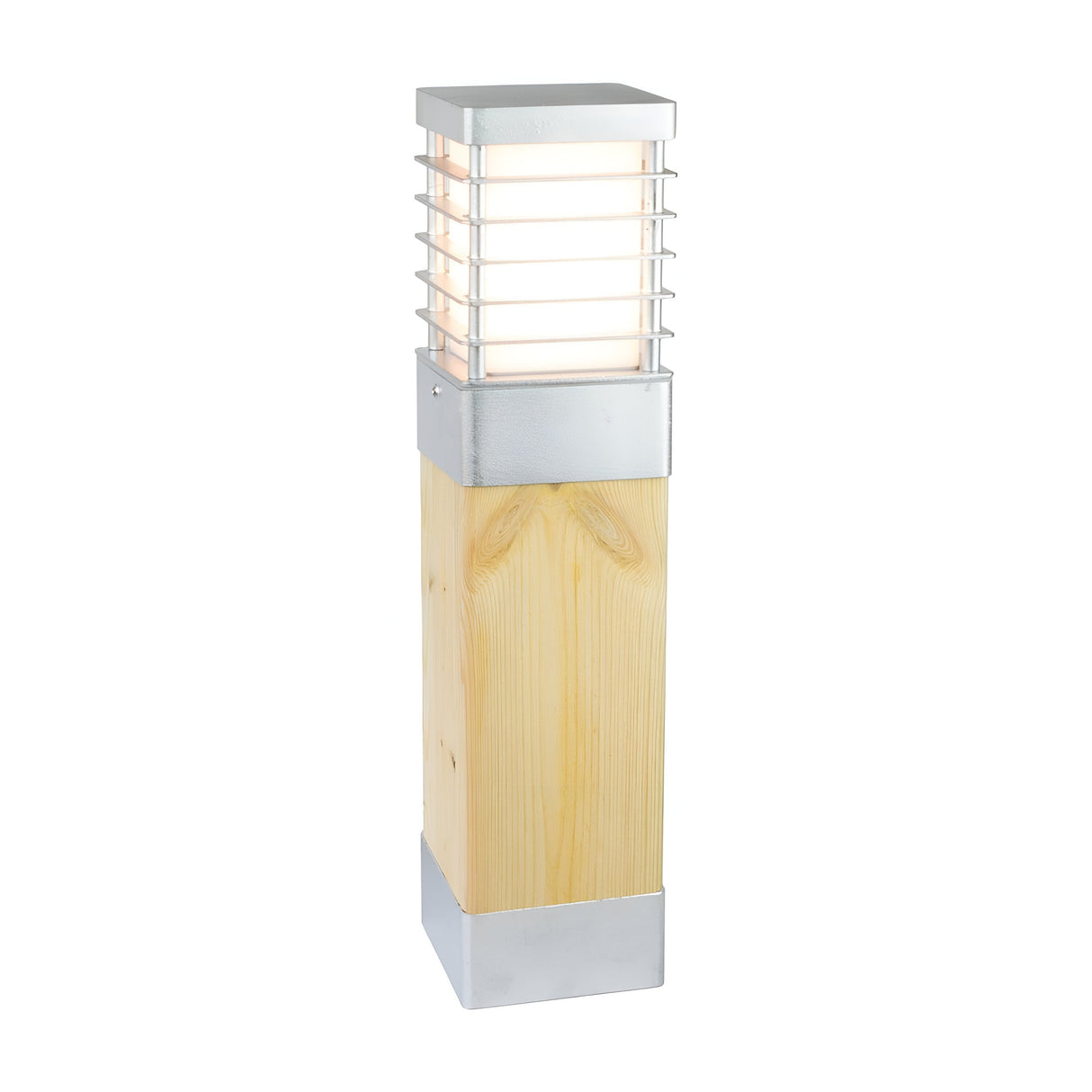 Halmstad Medium Bollard Natural Wood & Galvanised - Galvanised