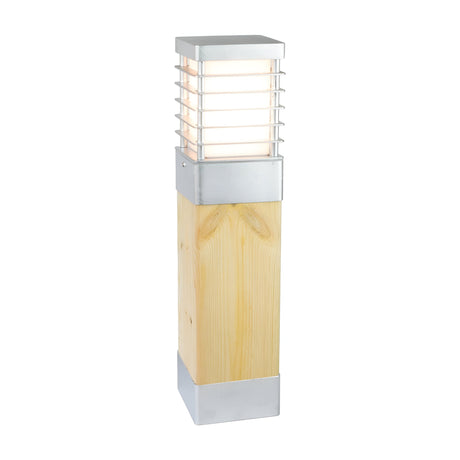 Halmstad Medium Bollard Natural Wood & Galvanised - Galvanised