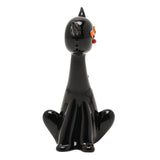 Seated Cat Miniature Glass Figurine with Orange Eyes - Black