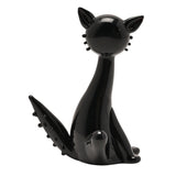 Seated Cat Miniature Glass Figurine with Orange Eyes - Black