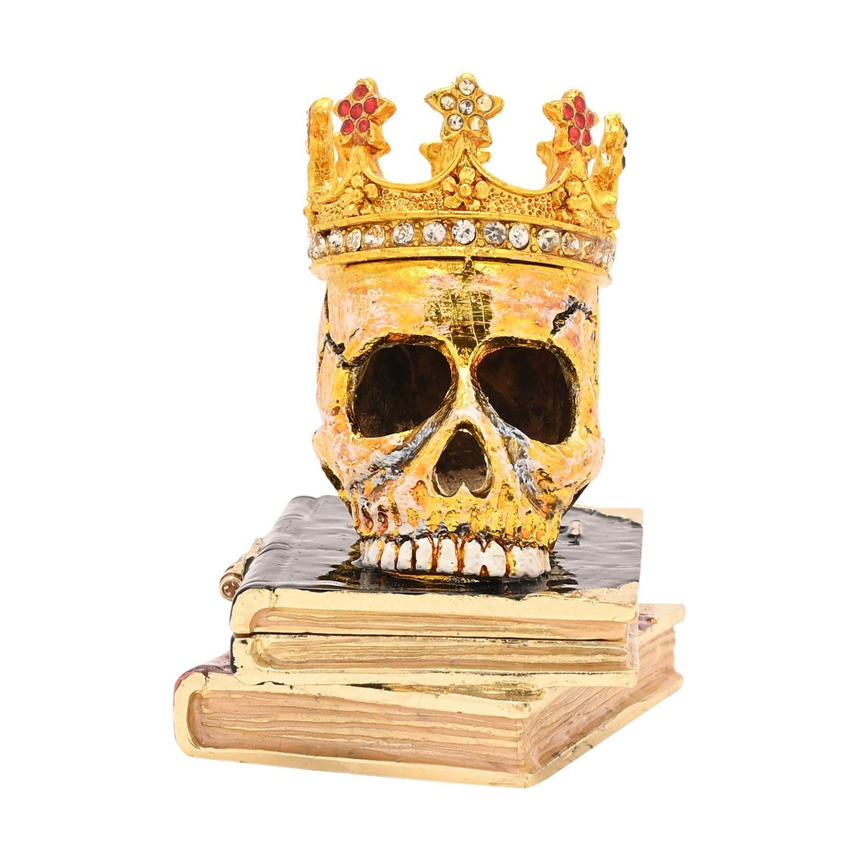 Gothic Skull with Crown Book Stack Jewellery Box - Gold