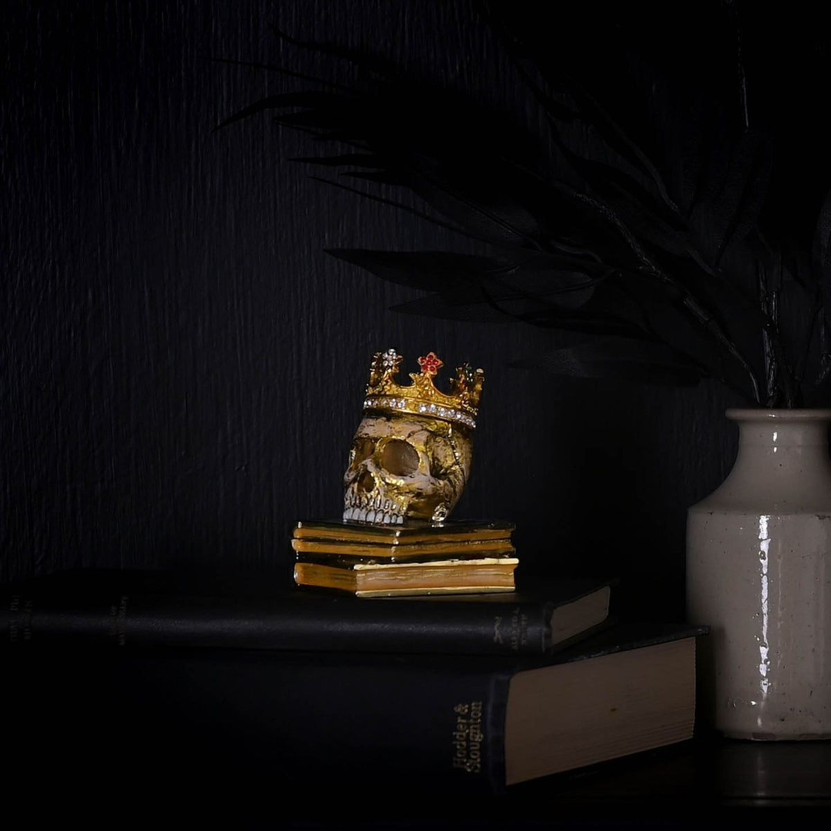 Gothic Skull with Crown Book Stack Jewellery Box - Gold
