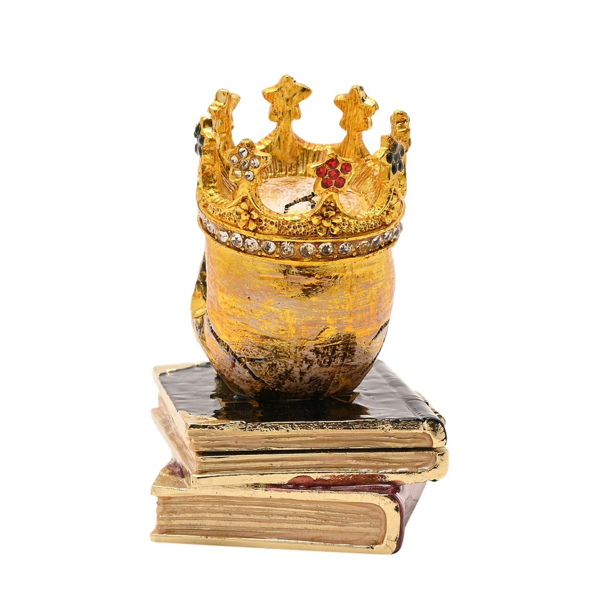 Gothic Skull with Crown Book Stack Jewellery Box - Gold