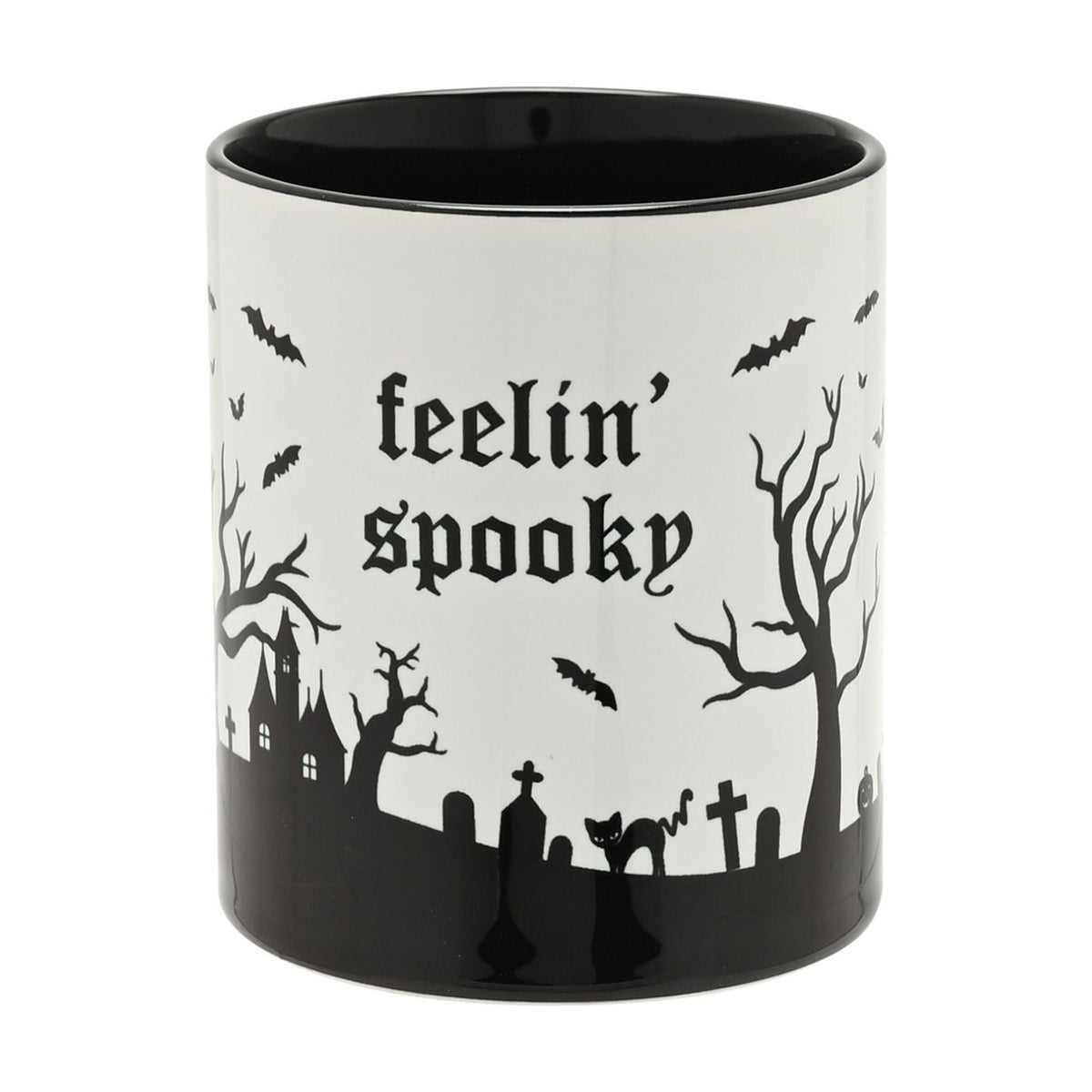 Feelin' Spooky Handled Glazed Stoneware Mug - White & Black