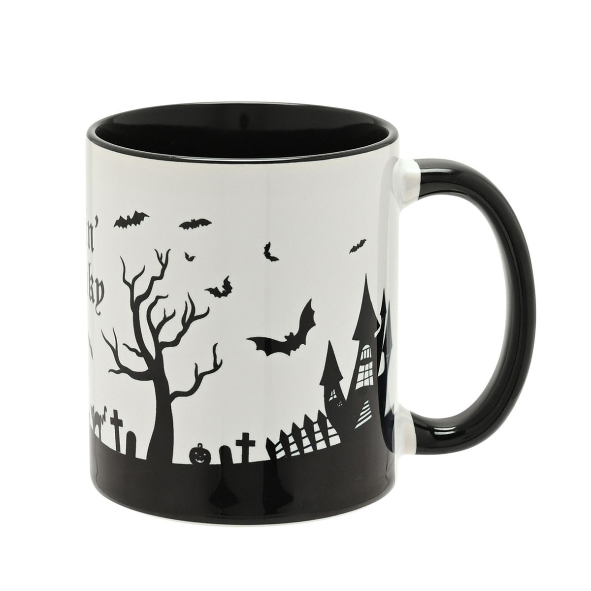 Feelin' Spooky Handled Glazed Stoneware Mug - White & Black