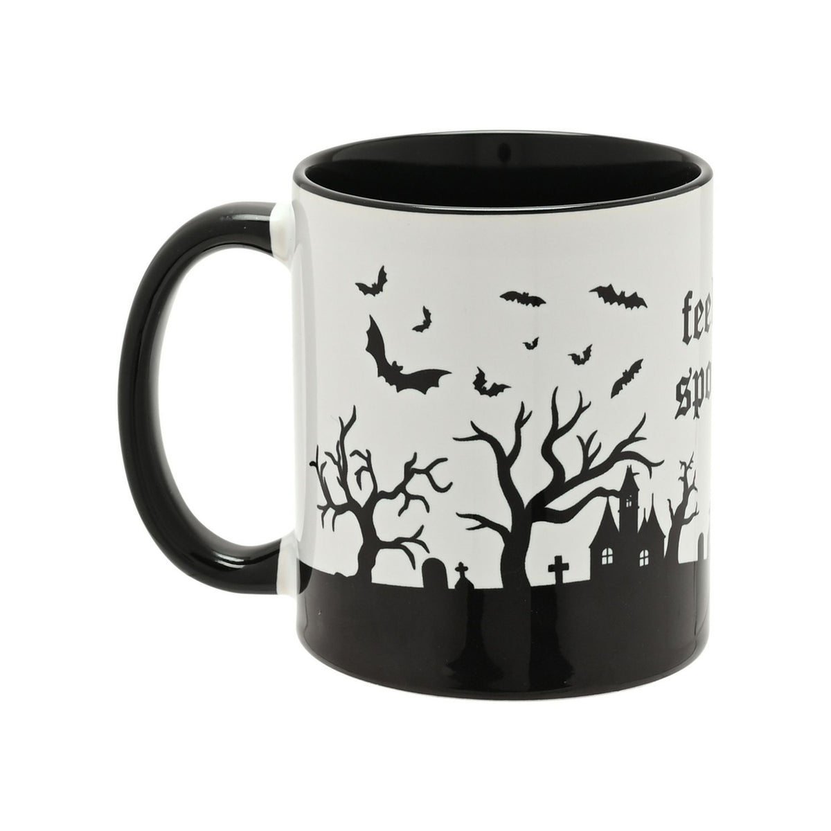 Feelin' Spooky Handled Glazed Stoneware Mug - White & Black