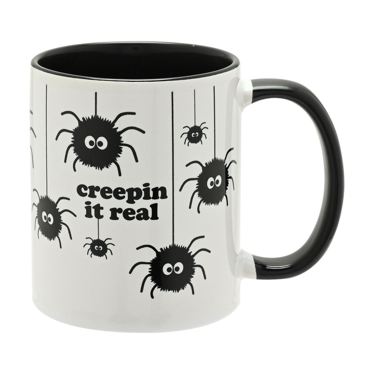 Spider Creepin It Real Handled Stoneware Mug - White & Black