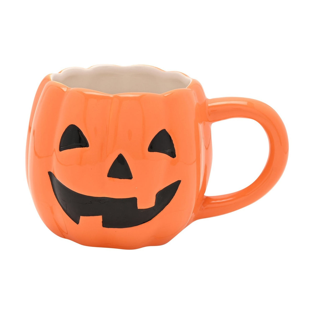 Halloween Pumpkin Face Stoneware Mug 400ml - Orange & White