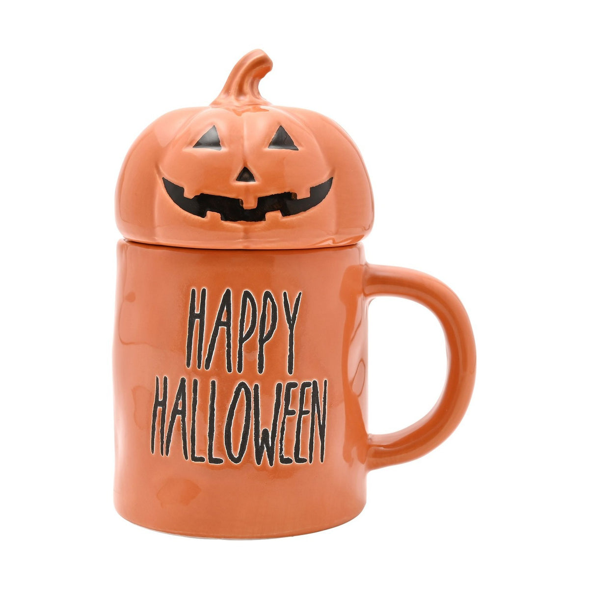 Halloween Stoneware Mug with Pumpkin Lid 400ml - Orange