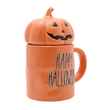 Halloween Stoneware Mug with Pumpkin Lid 400ml - Orange