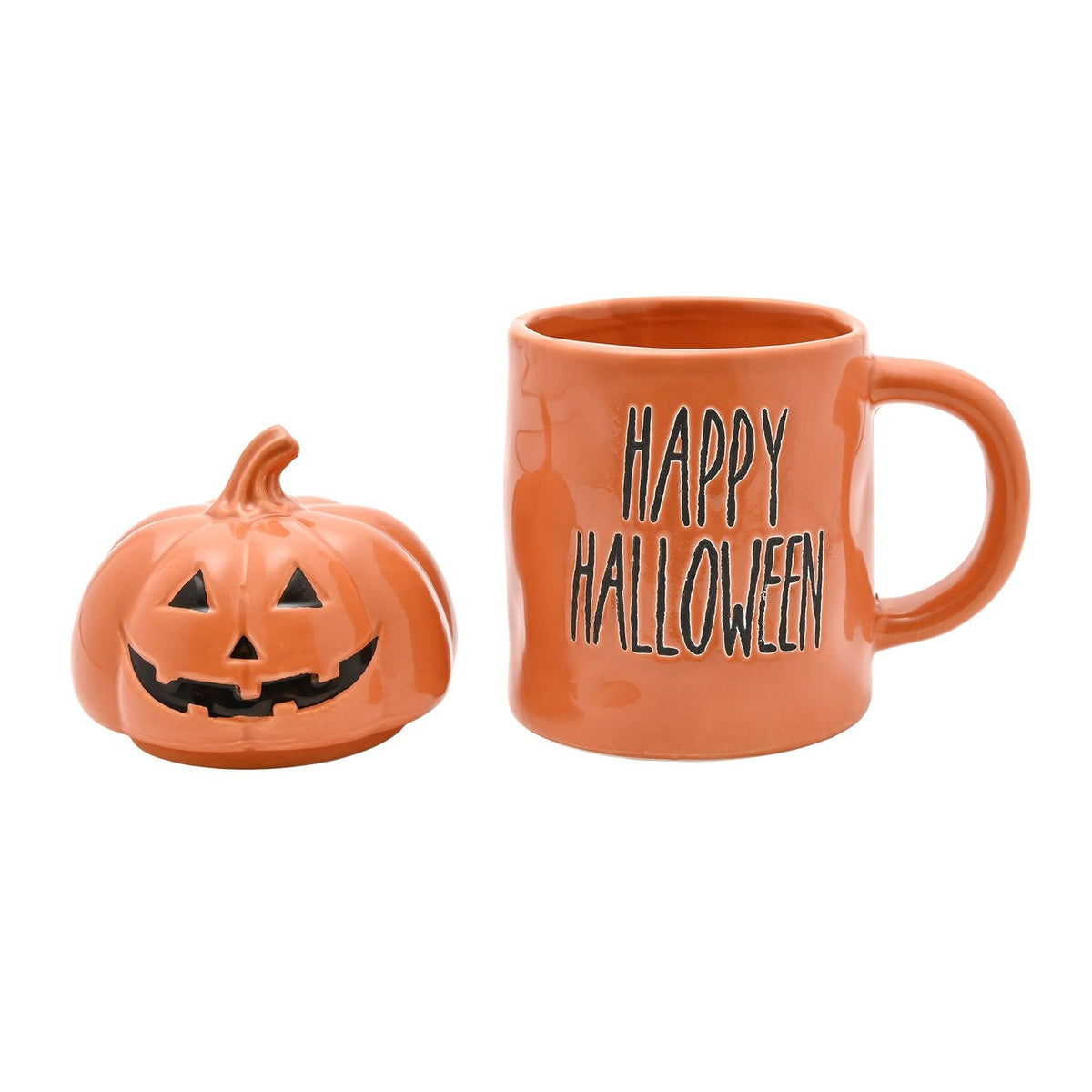 Halloween Stoneware Mug with Pumpkin Lid 400ml - Orange
