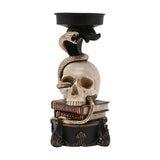 Snake Wrapped Around Skull Resin Candle Holder 25.1cm - Black