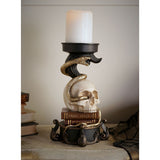 Snake Wrapped Around Skull Resin Candle Holder 25.1cm - Black