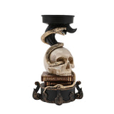 Snake Wrapped Around Skull Resin Candle Holder 25.1cm - Black