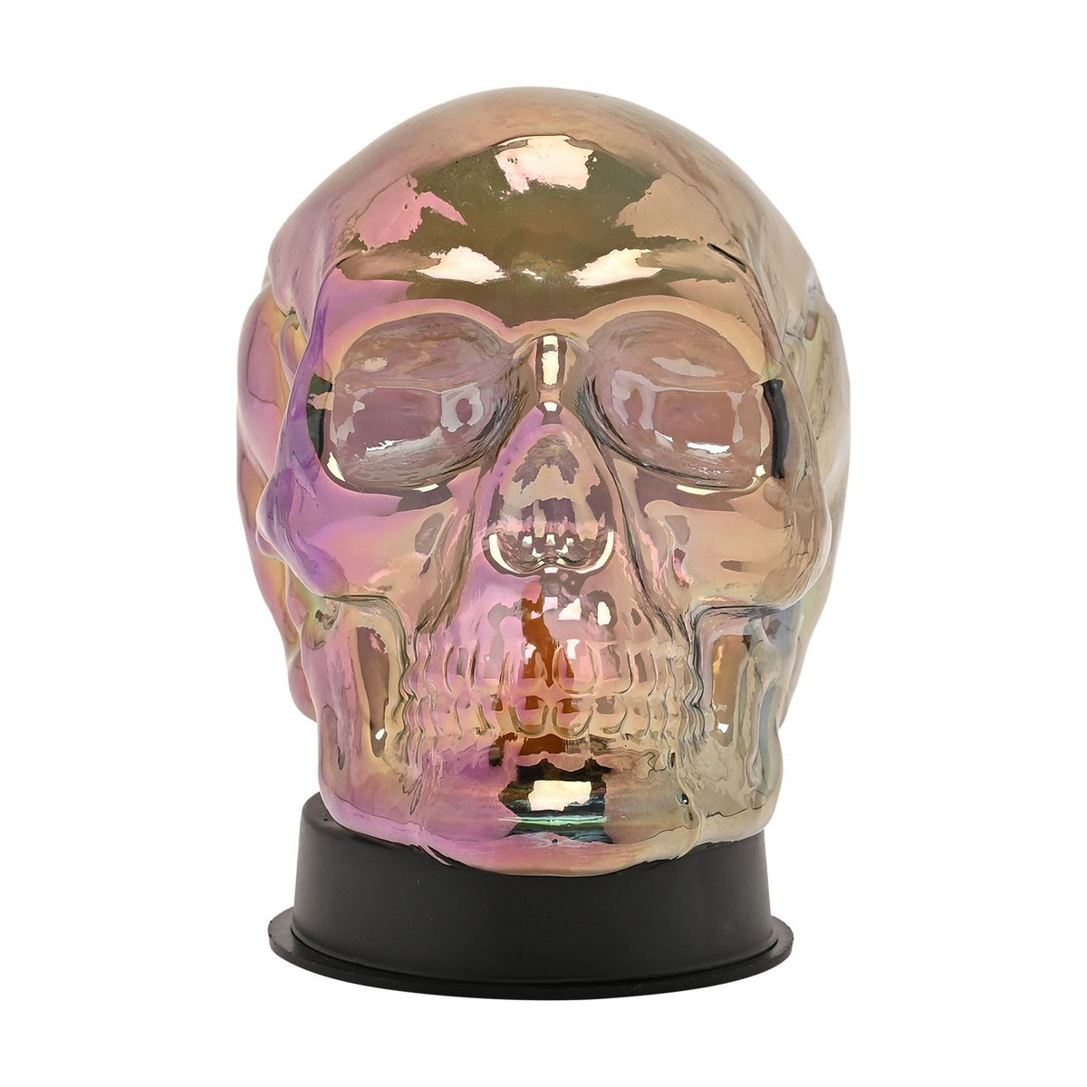 Iridescent Glass Skull Flickering Light-Up Decoration - Purple