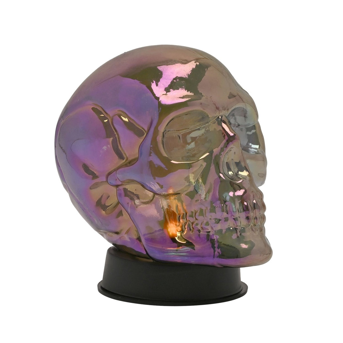 Iridescent Glass Skull Flickering Light-Up Decoration - Purple