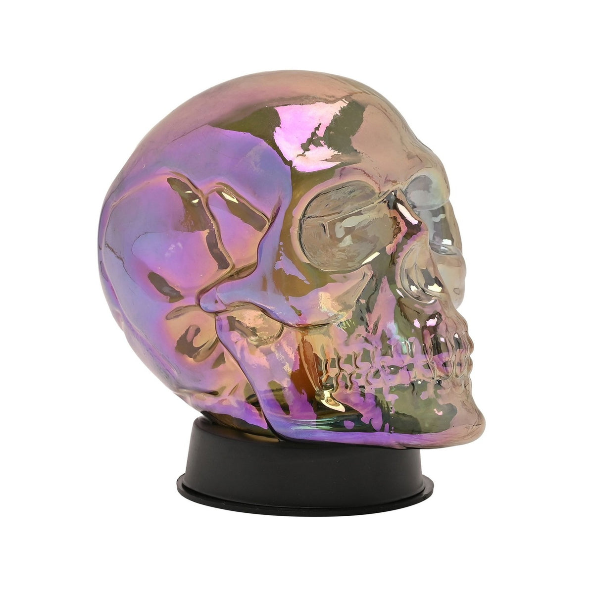 Iridescent Glass Skull Flickering Light-Up Decoration - Purple
